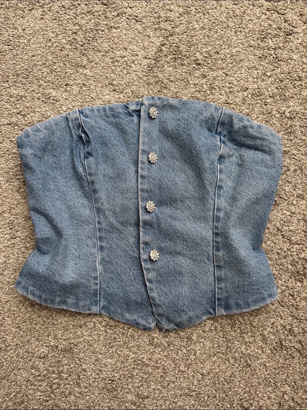 H&M Light Blue Denim Strapless Corset Top with Decorative Buttons